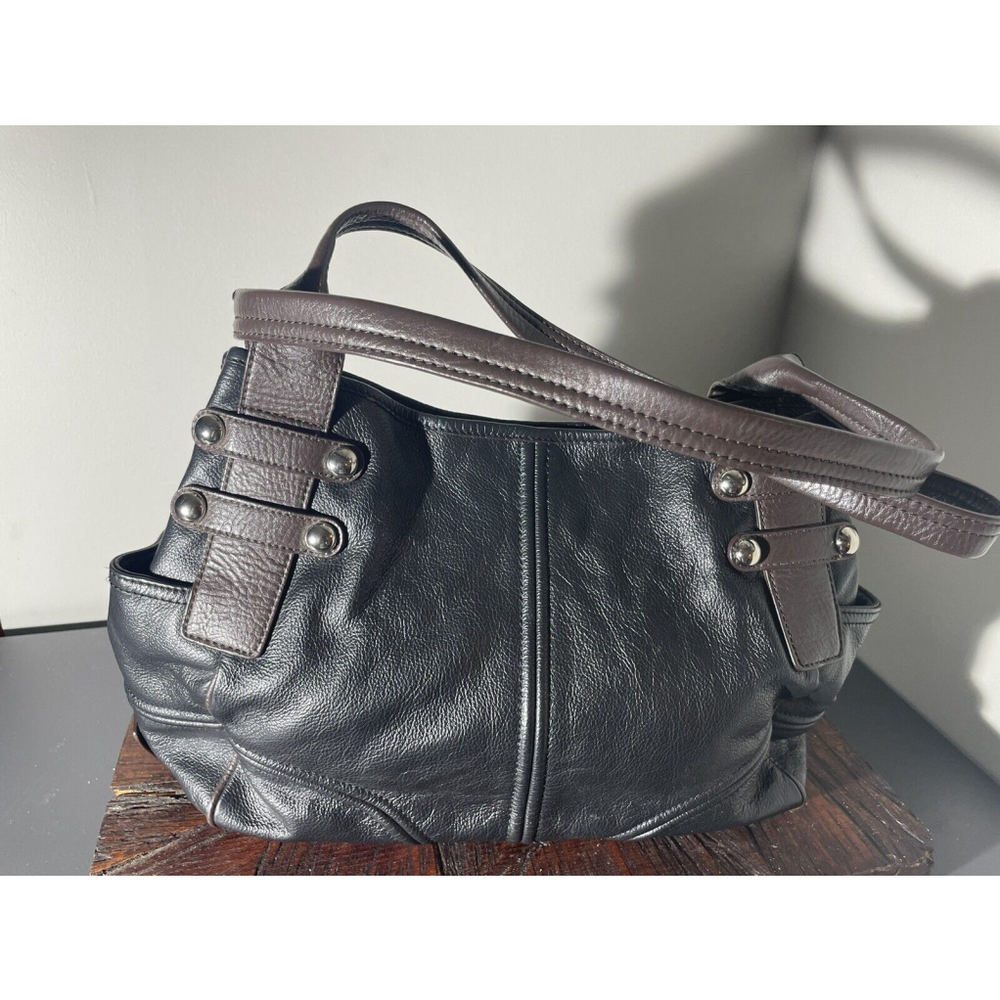 Tignanello Black  & Brown Leather Medium Shoulder Hobo Tote Satchel Handbag